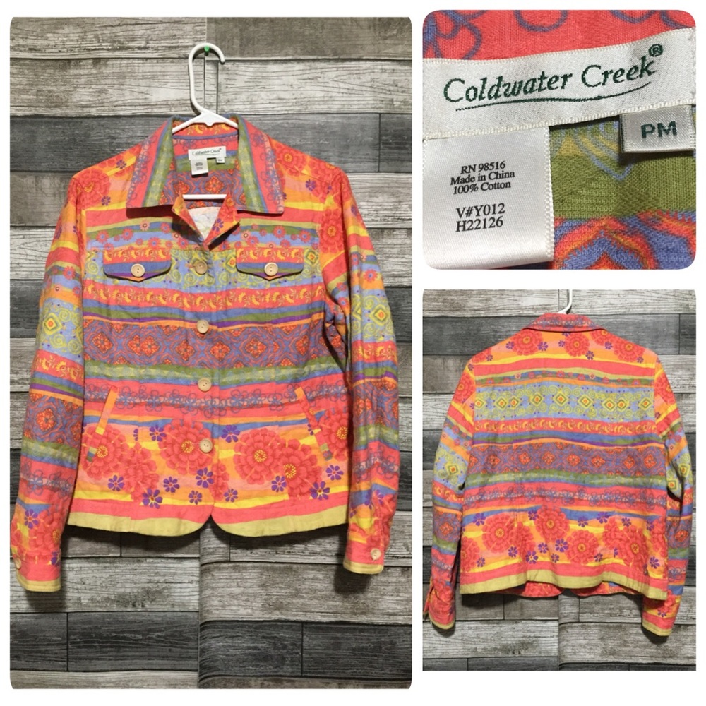 Coldwater Creek Floral Shirt Jacket Women’s PM Medium Petite Lightweight Casual